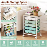 5-Drawer Rolling Cart with Wooden Tabletop and Metal Frame for Craft Room