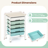 5-Drawer Rolling Cart with Wooden Tabletop and Metal Frame for Craft Room
