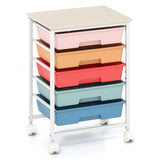 5-Drawer Rolling Cart with Wooden Tabletop and Metal Frame for Craft Room