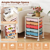 5-Drawer Rolling Cart with Wooden Tabletop and Metal Frame for Craft Room
