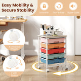 5-Drawer Rolling Cart with Wooden Tabletop and Metal Frame for Craft Room