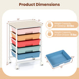 5-Drawer Rolling Cart with Wooden Tabletop and Metal Frame for Craft Room