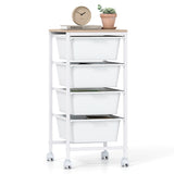 5-Drawer Rolling Storage Cart Mobile Utility Organizer with Wooden Tabletop and Lockable Wheels