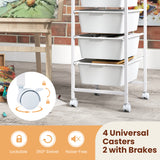 5-Drawer Rolling Storage Cart Mobile Utility Organizer with Wooden Tabletop and Lockable Wheels