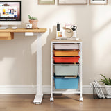 5-Drawer Rolling Storage Cart Mobile Utility Organizer with Wooden Tabletop and Lockable Wheels