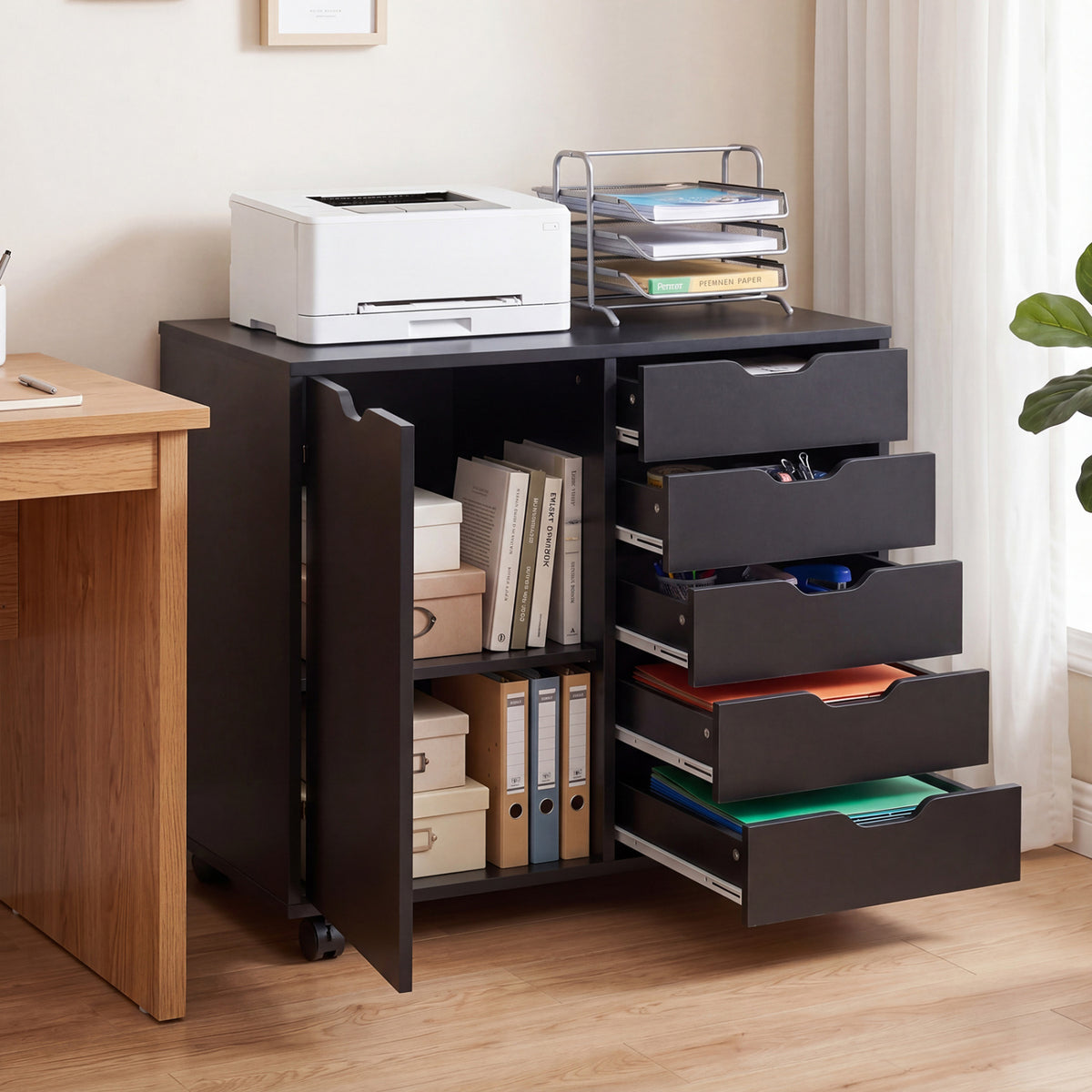 5 Drawer Storage Cabinet on Wheels with Adjustable Shelf