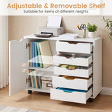 5 Drawer Storage Cabinet on Wheels with Adjustable Shelf