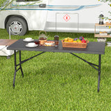 5FT Folding Picnic Table with Wood Grain HDPE Tabletop and  Non-slip Foot Pads