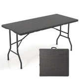 5FT Folding Picnic Table with Wood Grain HDPE Tabletop and  Non-slip Foot Pads
