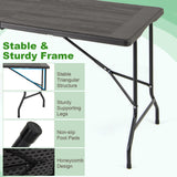 5FT Folding Picnic Table with Wood Grain HDPE Tabletop and  Non-slip Foot Pads