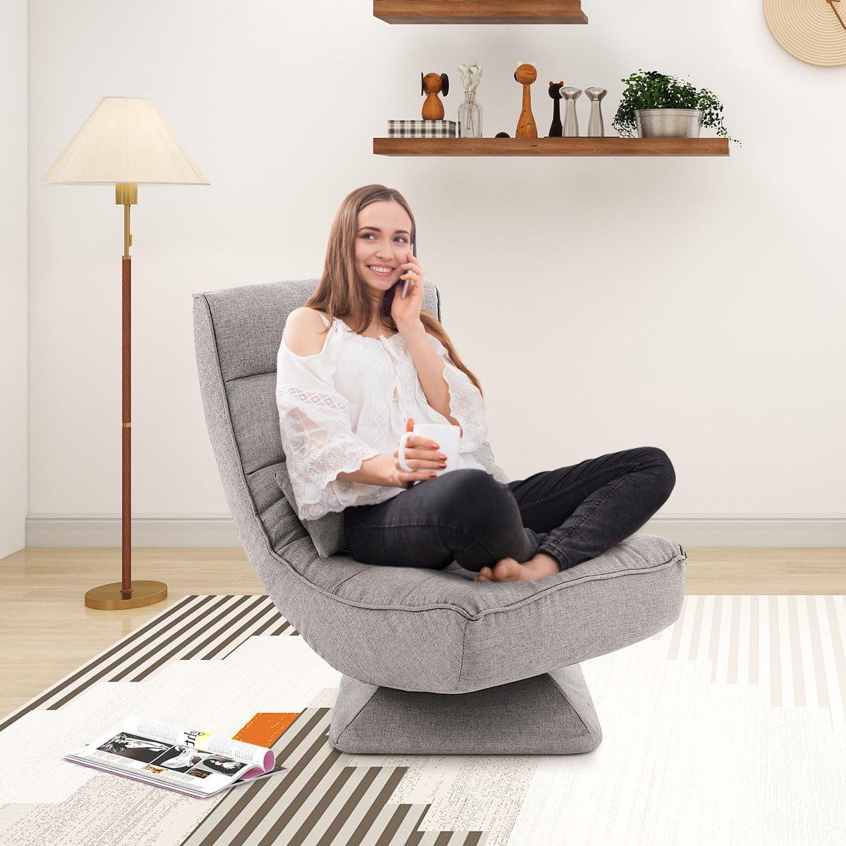 5-Level Adjustable 360° Swivel Floor Chair with Massage Pillow