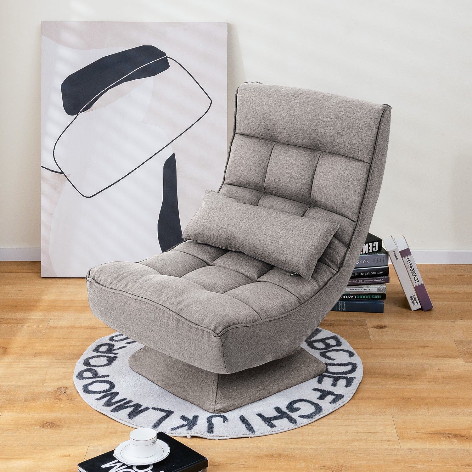 5-Level Adjustable 360° Swivel Floor Chair with Massage Pillow