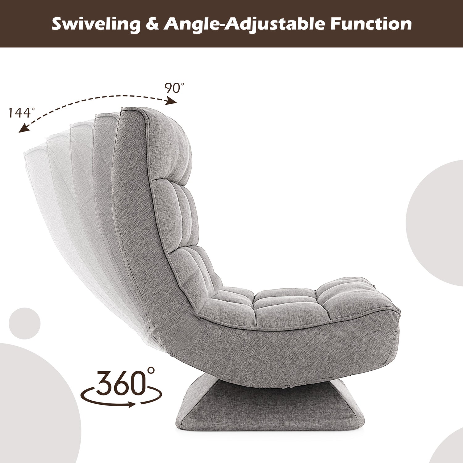 5-Level Adjustable 360° Swivel Floor Chair with Massage Pillow