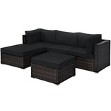 5 Pieces Outdoor Patio Rattan Furniture Set With Cushions