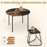 5-Piece Dining Set for 4 47 Inch Round  Kitchen Table and 4 Stools-Brown