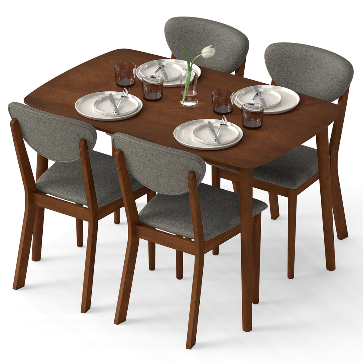 5-Piece Dining Set for 4 with Rectangular Table & Fabric Chairs for Living Room