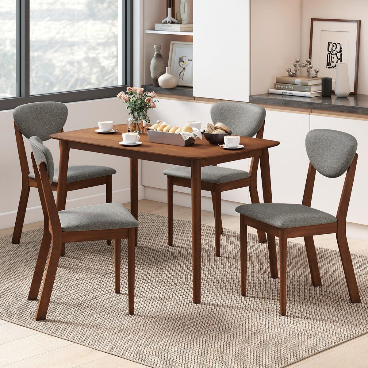 5-Piece Dining Set for 4 with Rectangular Table & Fabric Chairs for Living Room