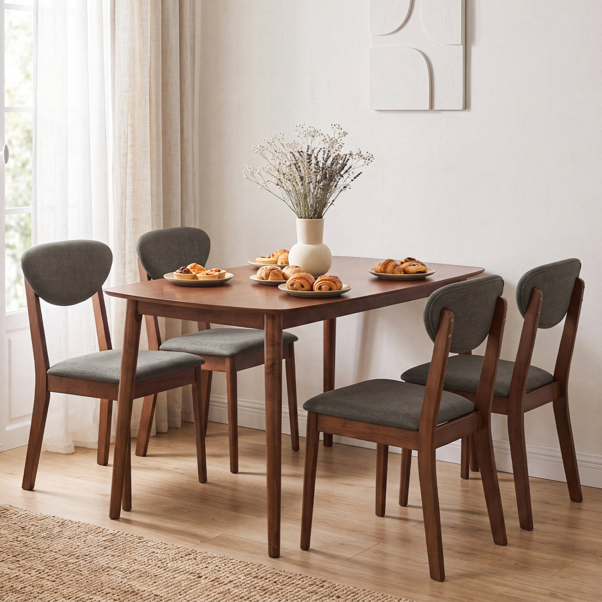 5-Piece Dining Set for 4 with Rectangular Table & Fabric Chairs for Living Room