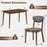 5-Piece Dining Set for 4 with Rectangular Table & Fabric Chairs for Living Room