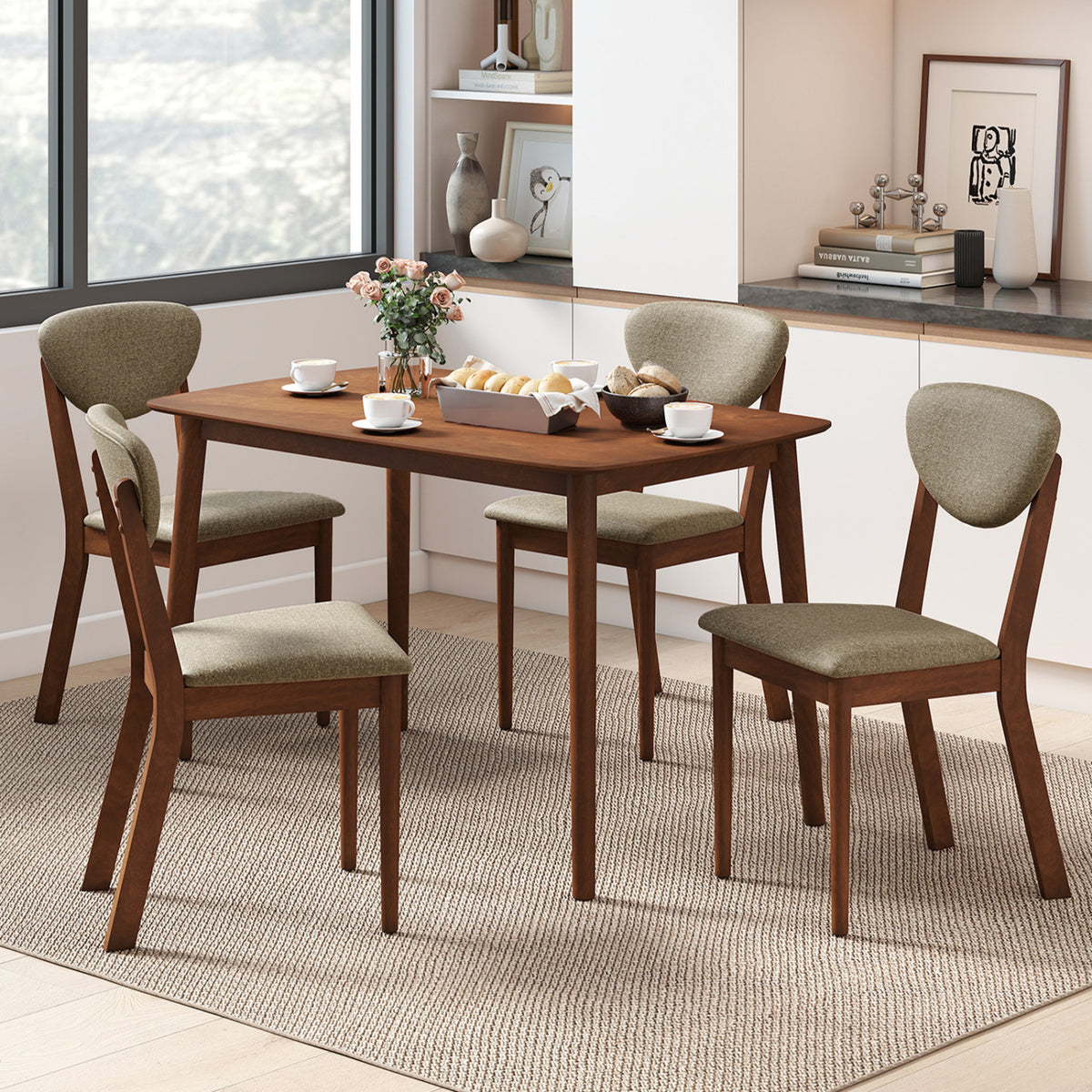 5-Piece Dining Set for 4 with Rectangular Table & Fabric Chairs for Living Room