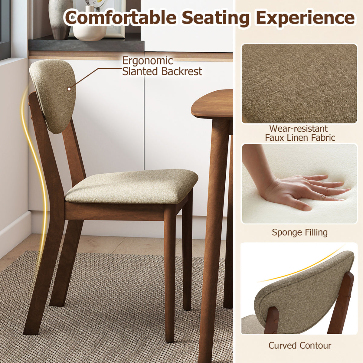 5-Piece Dining Set for 4 with Rectangular Table & Fabric Chairs for Living Room