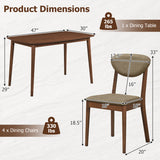 5-Piece Dining Set for 4 with Rectangular Table & Fabric Chairs for Living Room