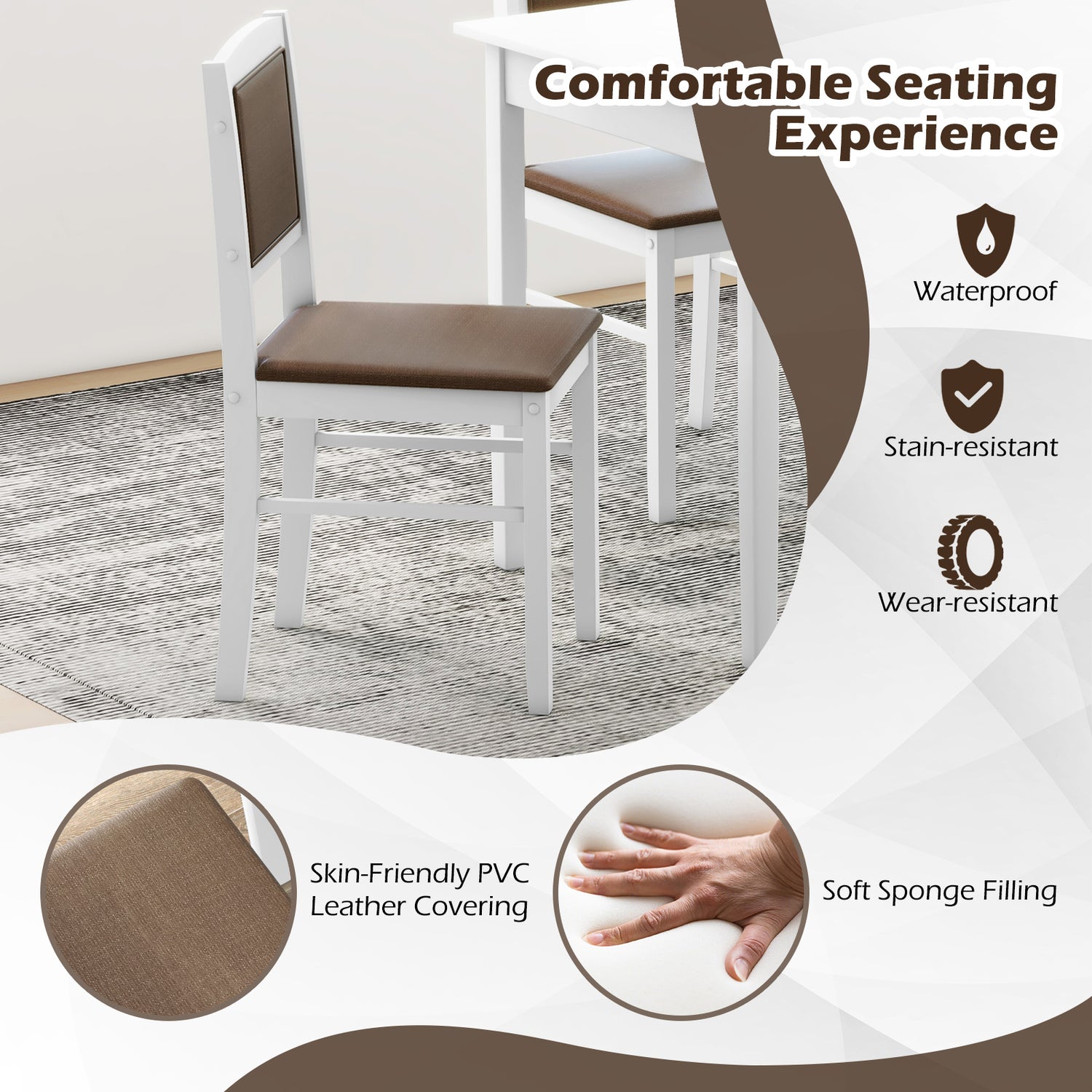 5-Piece Dining Set for 4 with Rubber Wood Legs for Small Dining Room