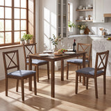 5-Piece Dining Set with Rectangular Table & Fabric Chairs for Small Space-Gray