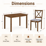 5-Piece Dining Set with Rectangular Table & Fabric Chairs for Small Space-Gray