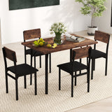 5-Piece Dining Table Set for 4 People Industrial Kitchen Table and 4 PU Leather Chairs-Brown