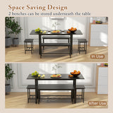 5 Piece Dining Table Set for 4-6 with 2 Benches & 2 Stools for Kitchen Dining Room