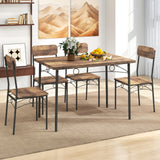5-Piece Industrial Dining Table Set for 4 for Small Place Apartment-Brown