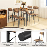 5-Piece Industrial Dining Table Set for 4 for Small Place Apartment-Brown