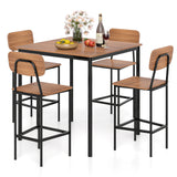 5-Piece Industrial Dining Table Set with Counter Height Table and 4 Bar Stools