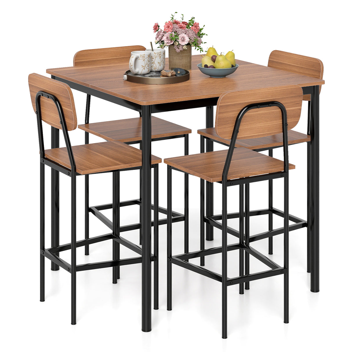 5-Piece Industrial Dining Table Set with Counter Height Table and 4 Bar Stools
