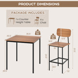 5-Piece Industrial Dining Table Set with Counter Height Table and 4 Bar Stools