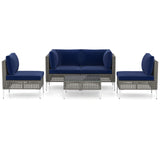 5 Piece Outdoor Furniture Set Patio Rattan Chairs with Tempered Glass Coffee Table-Navy