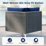 5 Piece Outdoor Furniture Set Patio Rattan Chairs with Tempered Glass Coffee Table-Navy