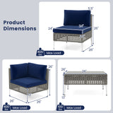 5 Piece Outdoor Furniture Set Patio Rattan Chairs with Tempered Glass Coffee Table-Navy