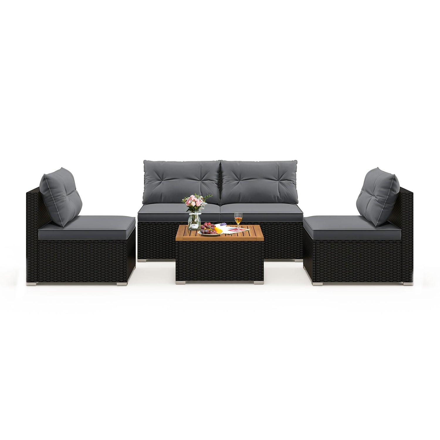 5 Piece Outdoor Furniture Set with Solid Tabletop and Soft Cushions
