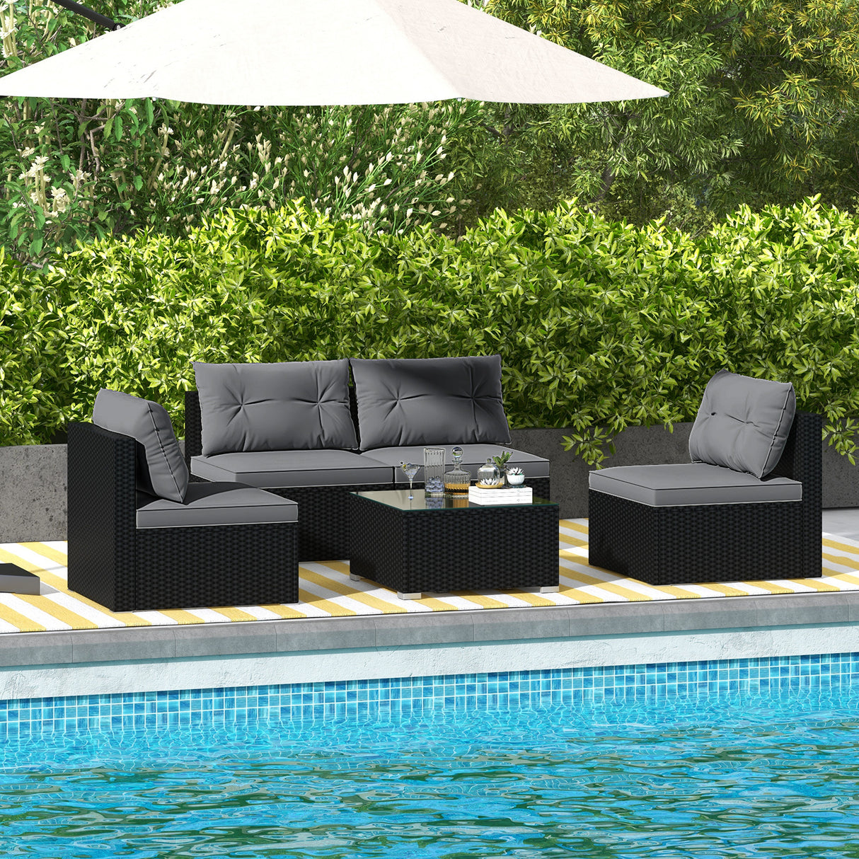 5-Piece Outdoor Patio Furniture Set with Cushions and Coffee Table