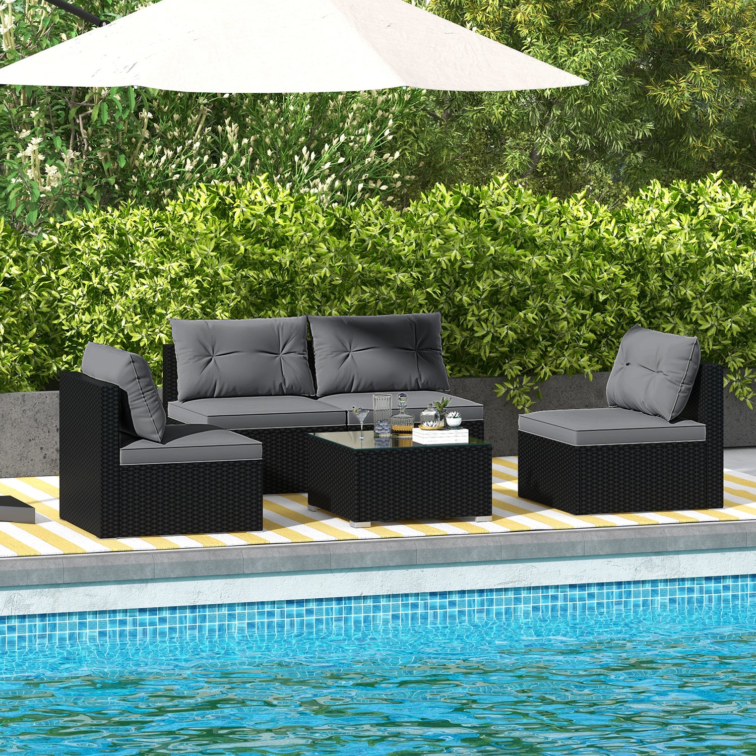 5-Piece Outdoor Patio Furniture Set with Cushions and Coffee Table