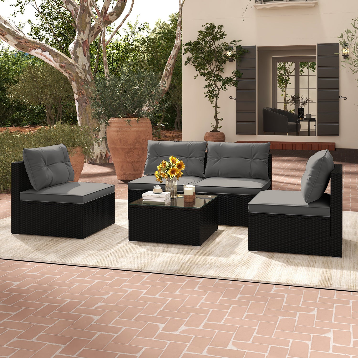 5-Piece Outdoor Patio Furniture Set with Cushions and Coffee Table