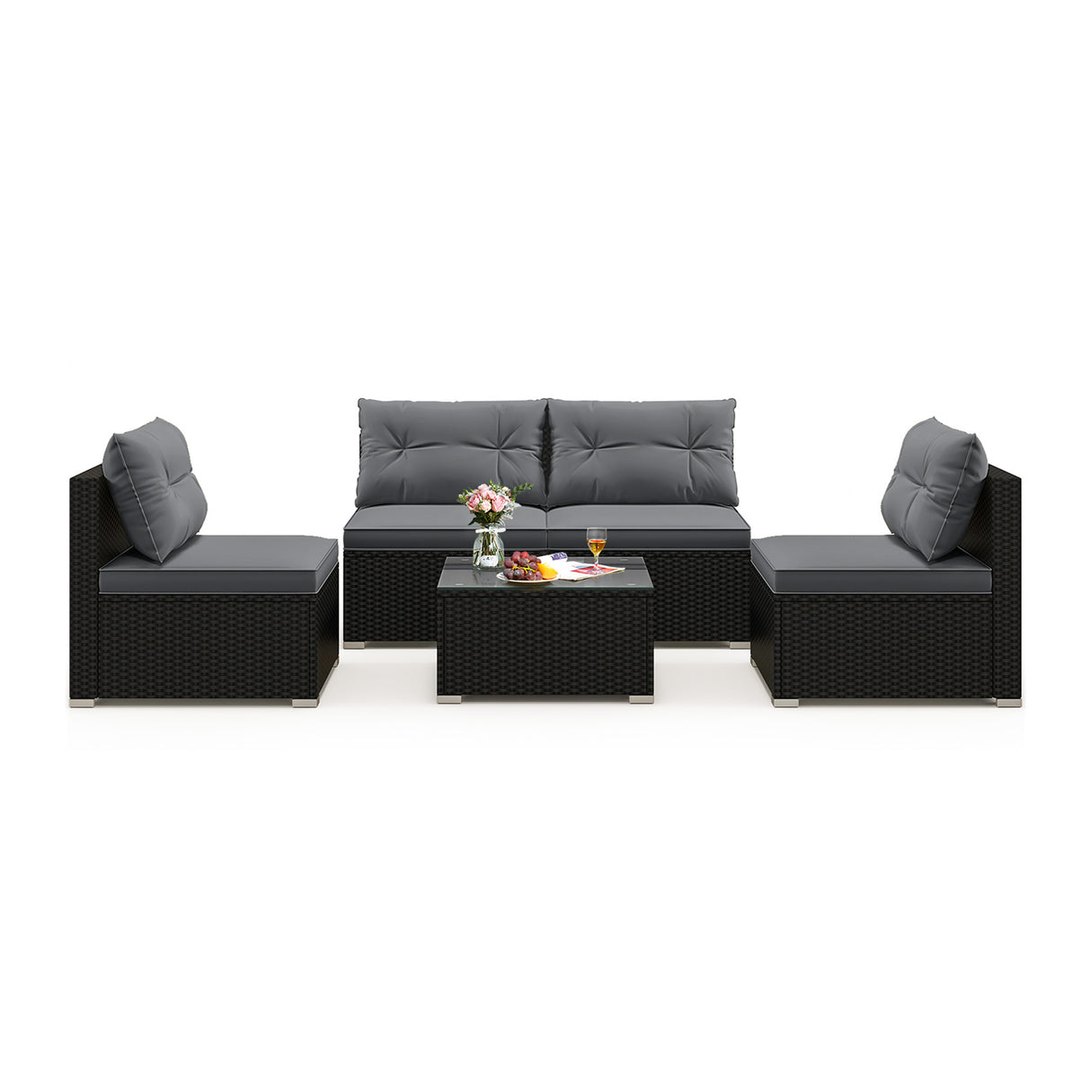 5-Piece Outdoor Patio Furniture Set with Cushions and Coffee Table