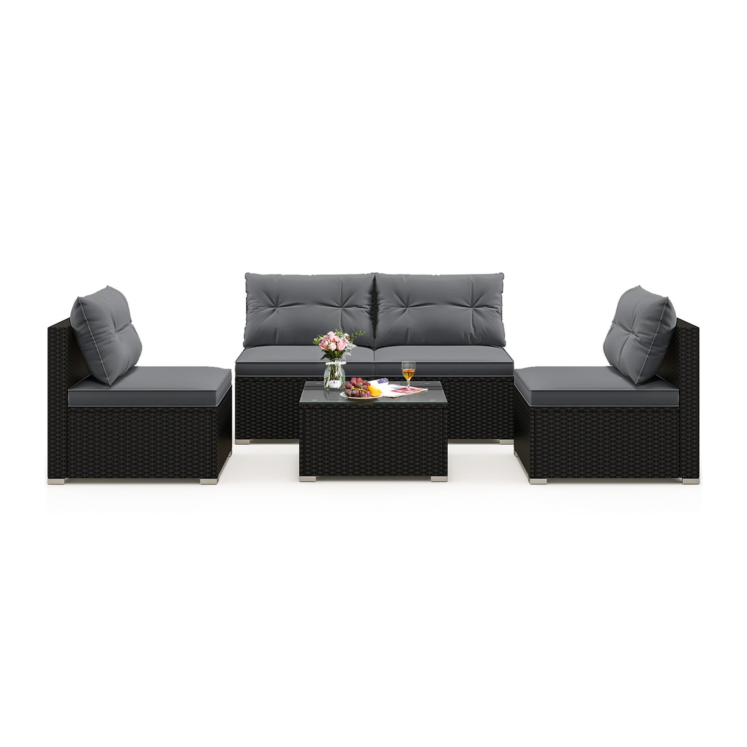 5-Piece Outdoor Patio Furniture Set with Cushions and Coffee Table