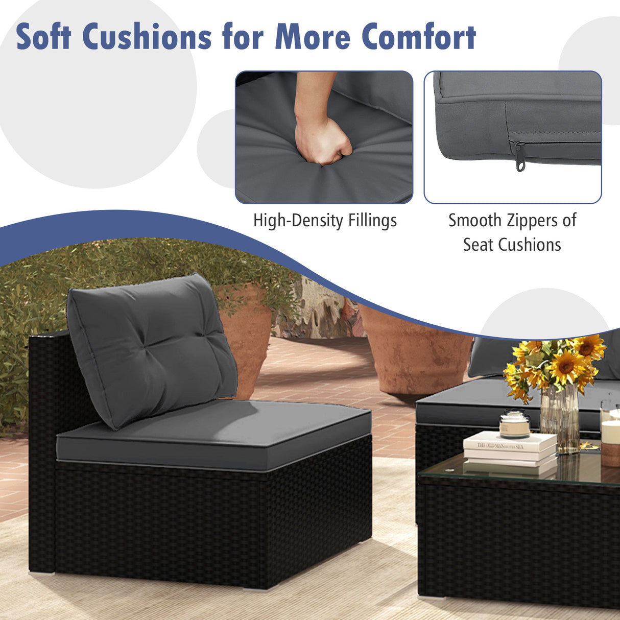 5-Piece Outdoor Patio Furniture Set with Cushions and Coffee Table