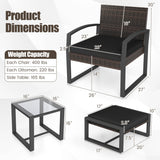 5-Piece Patio Conversation Set with 2 Ottomans and Tempered Glass Side Table