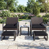 5-Piece Patio Conversation Set with 2 Ottomans and Tempered Glass Side Table