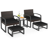 5-Piece Patio Conversation Set with 2 Ottomans and Tempered Glass Side Table