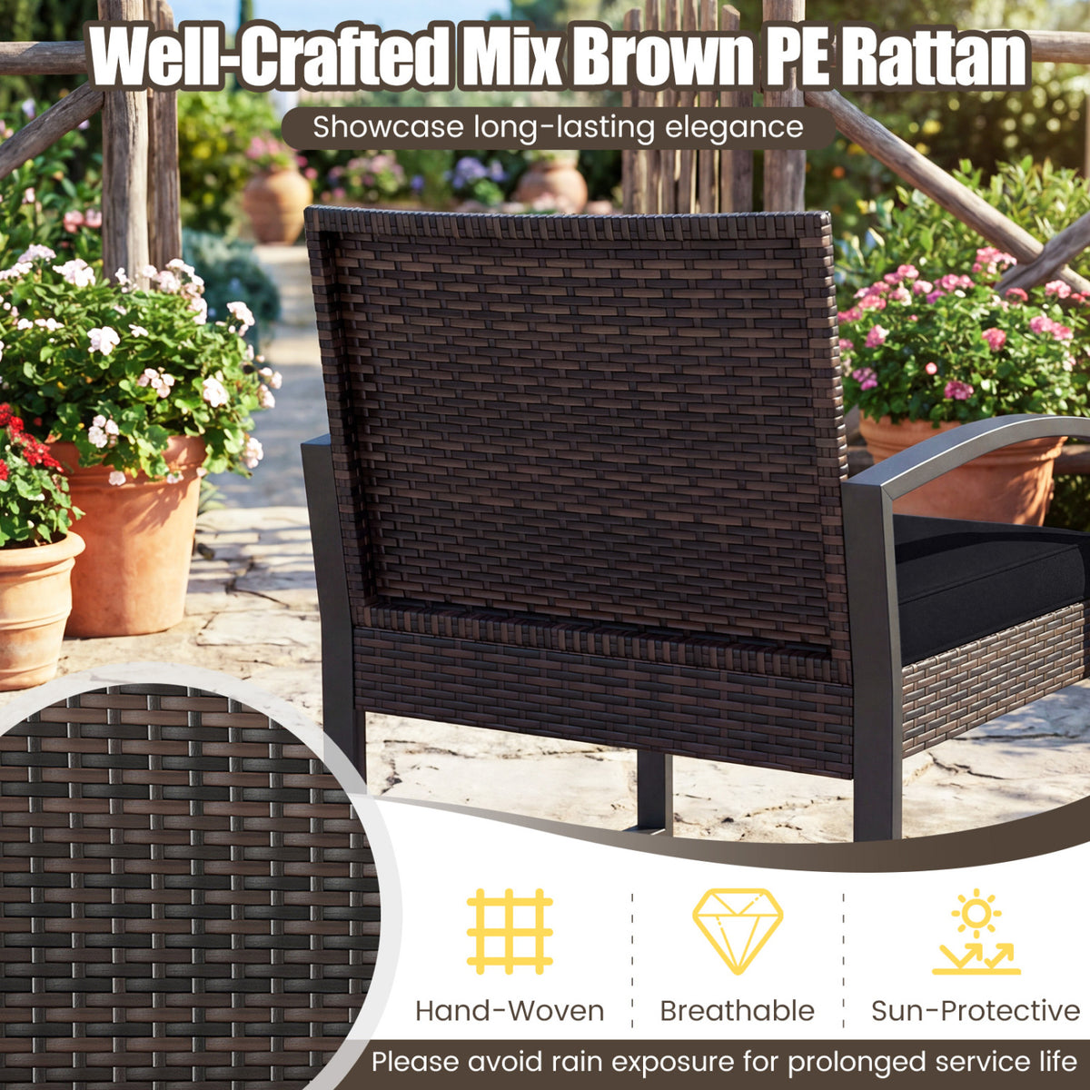 5-Piece Patio Conversation Set with 2 Ottomans and Tempered Glass Side Table